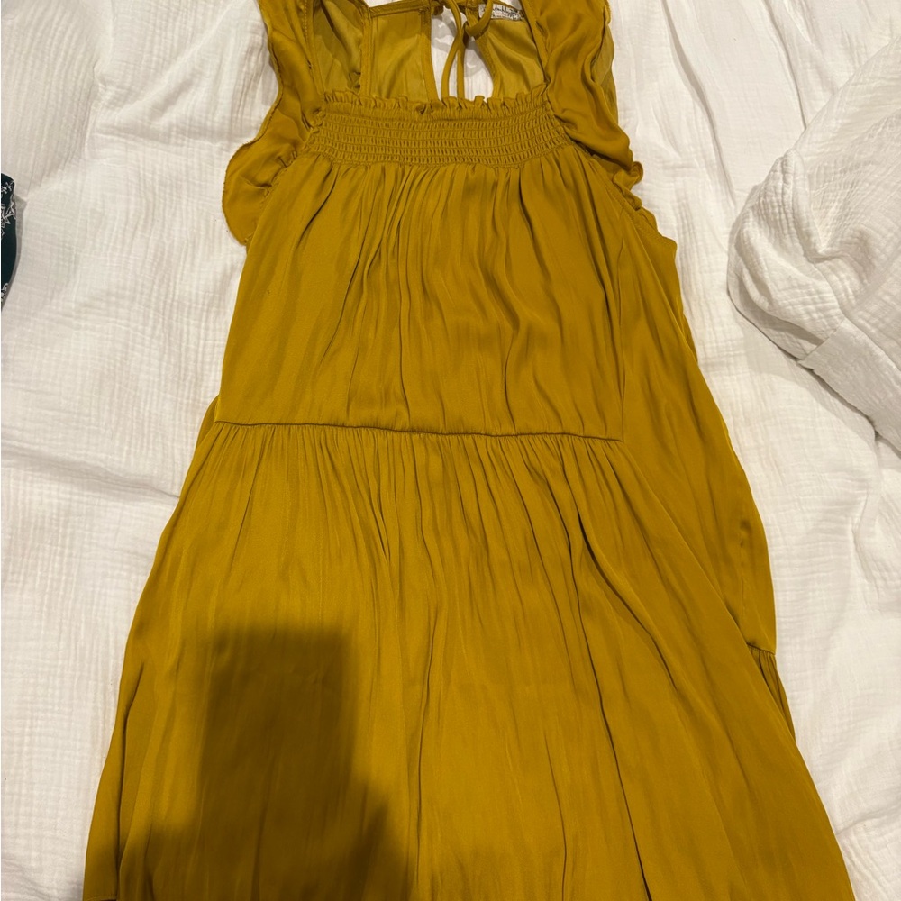 Free People Yellow Ruched Tiered Sundress